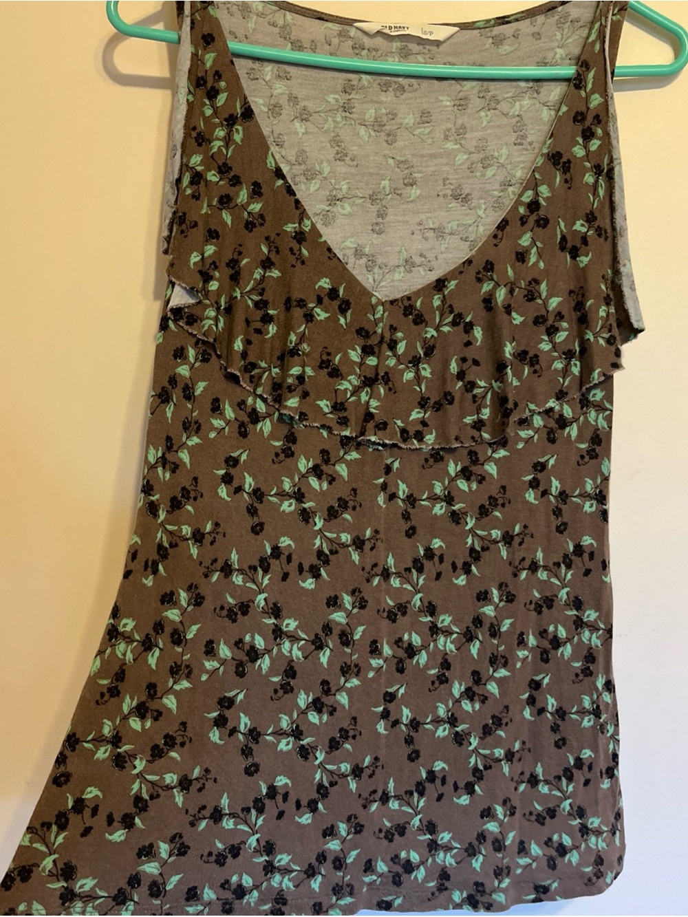 Women's Brown and Green Floral Ruffle V-Neck Tank Top
